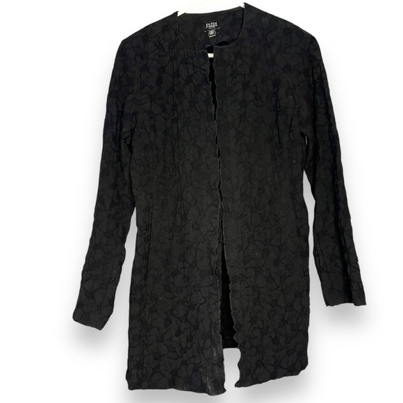Eileen Fisher Jacket Women's  Black Wool Crinkle Texture Open Front Size-PP XS - Picture 1 of 6